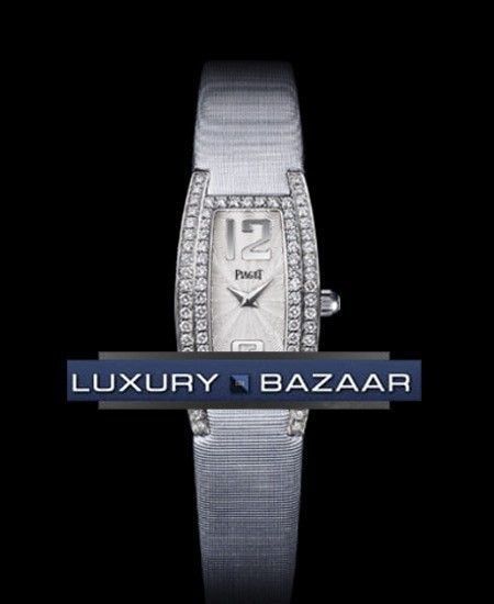 Limelight Tonneau - Small Size in White Gold with Diamond Bezel on Gray Satin Strap with Silver Dial