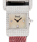 Miss Protocole in White Gold with Diamond Bezel on Red Leather Strap with MOP Diamond Dial