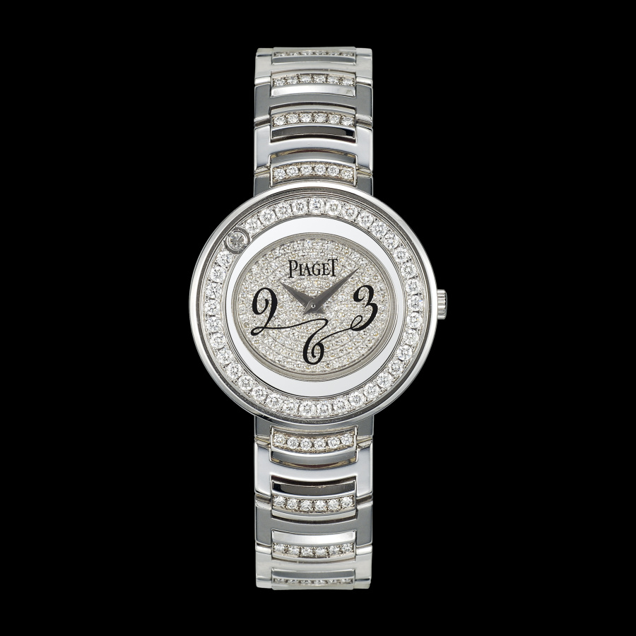 Possesion in White Gold with Diamond Bezel on White Gold Diamond Bracelet with with Pave Diamond Dial