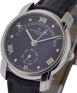 31 Day Retrograde in Platinum on Brown Crocodile Leather Strap with Black Dial