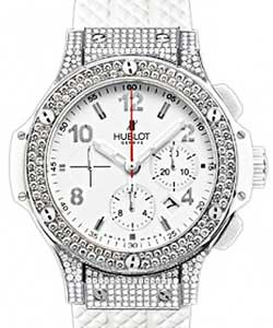 Big Bang 44mm in Steel with Diamond Bezel on White Rubber Strap with White Dial