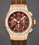Big Bang Cappuccino 41mm in Rose Gold with Baguette Diamond Bezel on Brown Rubber Strap with Brown Dial