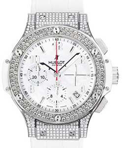 Big Bang Madre Perla 41mm in Steel with Diamond Bezel on White Crocodile Leather Strap with White Dial