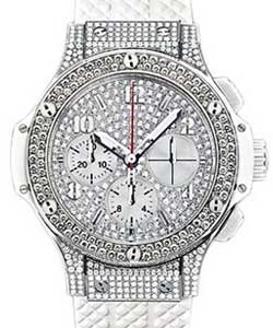 Big Bang St. Moritz 41mm in Steel with Diamond Bezel on White Rubber Strap with Pave Diamond Dial