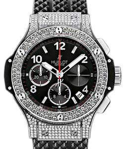 Big Bang 41mm in Steel with Diamond Bezel on Black Rubber Strap with Black Dial