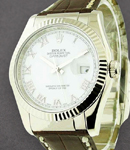 Datejust in White Gold with Fluted Bezel on Brown Alligator Leather with White Roman Dial