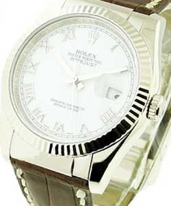 Datejust in White Gold with Fluted Bezel on Brown Alligator Leather with White Roman Dial