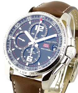 Mille Miglia GT XL Chrono in Steel on Brown Calfskin Leather Strap with Black Dial