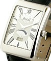 Black Tie Rectangle A L'Ancienne XL in White Gold on Black Crocodile Leather Strap with Silver Dial