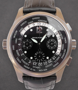 World Time Chronograph 43mm in Titanium on Black Crocodile Leather Strap with Black Dial