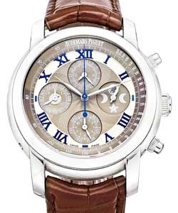 Jules Audemars Perpetual Chronograph in White Gold  on Brown Crocodile Leather Strap with Grey Dial
