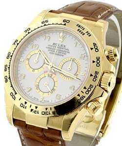 Daytona Cosmograph in Yellow Gold on Brown Alligator Leather Strap with White Arabic Dial