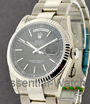 President - White Gold - Fluted Bezel - 36mm on Oyster Bracelet - Black Stick Dial