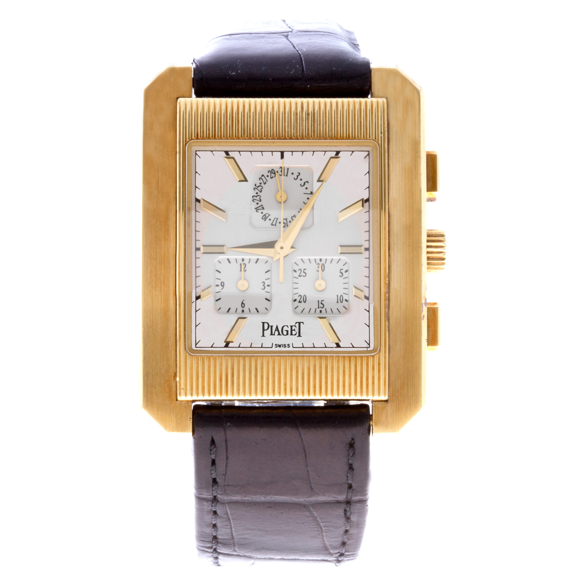 Protocole Chronograph in Yellow Gold on Black Crocodile Leather Strap with Silver Dial