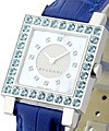 Quadrato Lady''s - Blue Sapphire Bezel Steel on Strap with Mother of Pearl Dial 