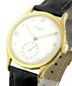Vintage Round - Ref 1569 - Circa 1943 On Black Leather Strap with Silver Dial