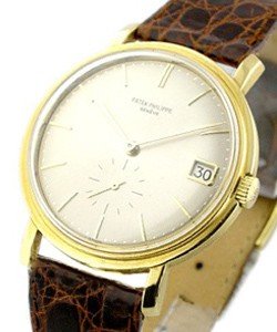 Vintage Calatrava Round -Ref. 3445  in Yellow Gold  on Brown Crocodile Leather Strap with Silver Dial