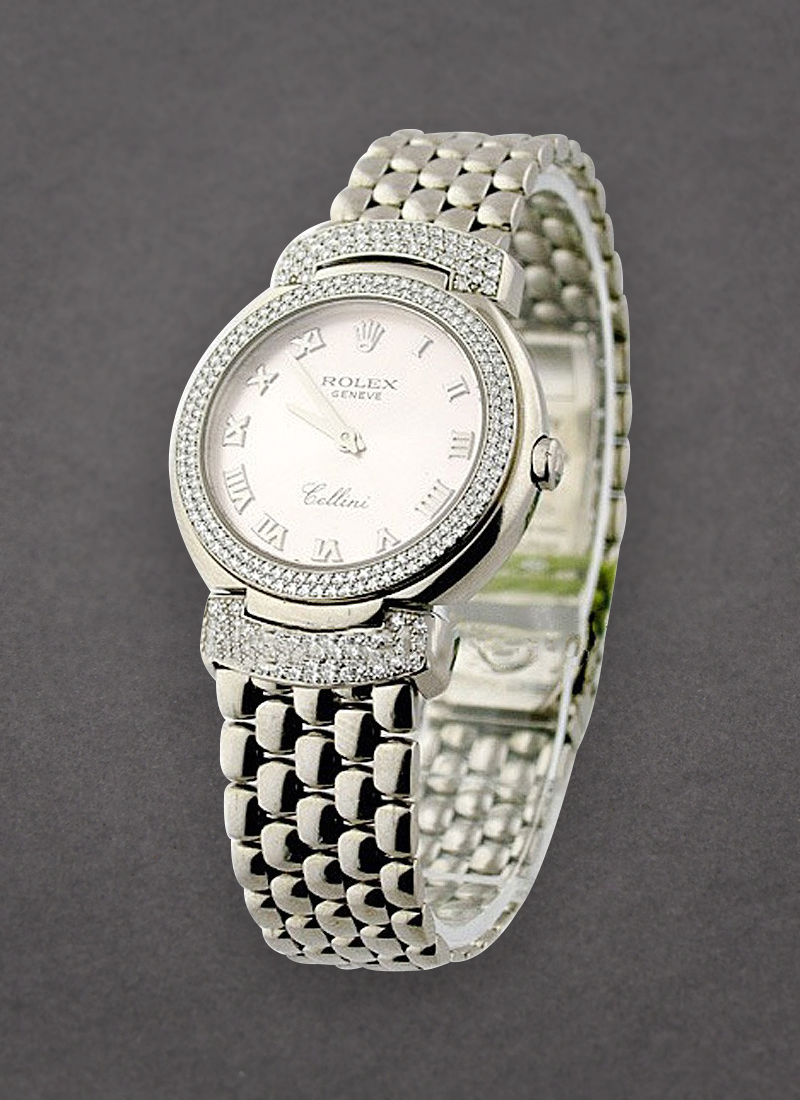 Rolex Unworn Cellini Cellisima in White Gold with 2 Row Diamond Bezel and Lugs