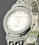 Cellini Cellisima in White Gold with 2 Row Diamond Bezel and Lugs on Bracelet with MOP Roman DIal