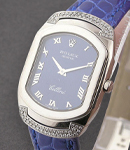 Cellini Cellissma in White Gold with 2 Row Diamond Lugs on Strap with Blue Dial