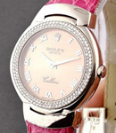 Cellini Cellissma in White Gold with 2 Row Diamond Bezel (152 Diamond Case) on Strap with Pink Roman Dial