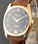 Cellini Danaos in Yellow Gold on Brown Crocodile Leather Strap with Black Arabic Dial