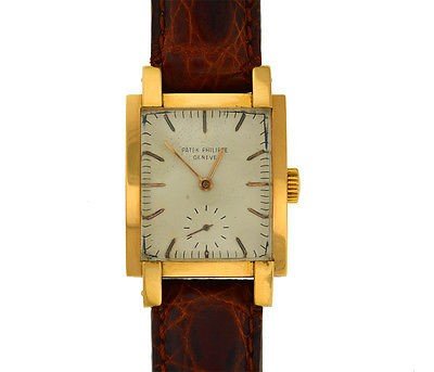 Vintage 1950 in Yellow Gold on Brown Crocodile Strap with Silver Dial