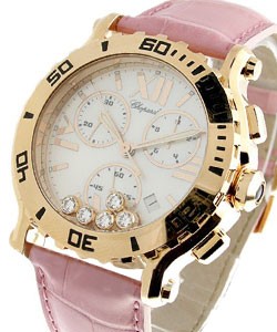 Happy Sport Round Chronograph in Rose Gold on Pink Crocodile Leather Strap with White Dial