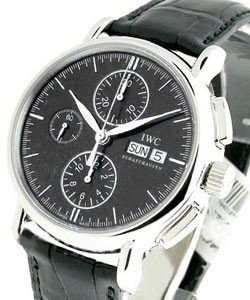 Portofino Chronograph in Steel On Black Alligator Leather Strap with Black Dial