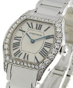 Tortue Small Size in White Gold with Diamond Bezel on White Gold Bracelet with Silver Dial