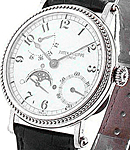 5015 Power Reserve Moon in White Gold with Hobnail Bezel on Black Crocodile Leather Strap with White Dial