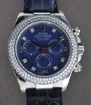 Daytona in White Gold with Diamond Bezel -circa 2002 on Black Crocodile Strap with Blue Sodalite Diamond Dial