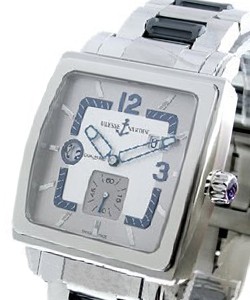 Quadrato Dual Time in Steel  on Steel Bracelet with Silver Dial