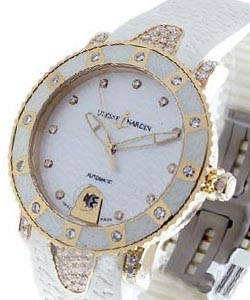 Lady Diver with Diamond Lugs, Dial & Bezel Rose Gold on Strap with White MOP Dial