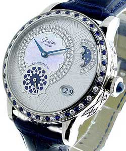 Star Collection Nordic Light 39.4mm Automatic in White Gold with Diamond, Sapphires bezel on Blue Crocodile Leather Strap with Silver Guilloche Diamonds Dial