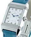 Reverso Duetto in Steel  on Blue Crocodile Leather Strap with Silver Guilloche  Dial 