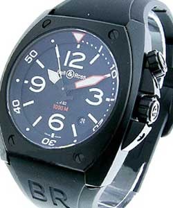 BR 02-92 Marine in Black Carbon on Black Rubber Strap with Black Dial
