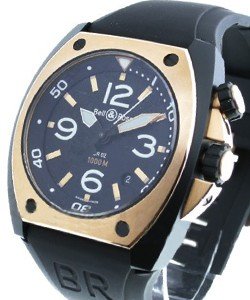 BR O2 Marine in Carbon Coated PVD Steel and Rose Gold - BiColor on Black Rubber Strap with Black Dial