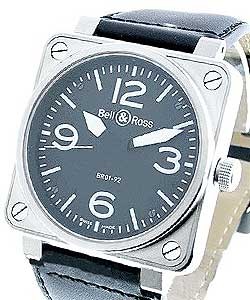 BRO1-92 in Steel on Black Leather Strap with Black Dial 