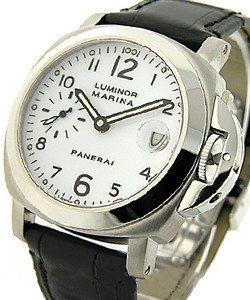 PAM 49 - Marina 40mm in Steel on Black Leather Strap with White Dial