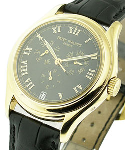 5035J Annual Calendar Rare in Yellow Gold on Black Crocodile Leather Strap with Black Dial - Discontinued