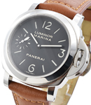 PAM 111 - Marina in Steel - Sandwich Dial on  Strap with Black Dial