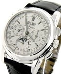 Perpetual Calendar Chronograph Ref 5970G in White Gold on Black Alligator Leather Strap with Silver Dial
