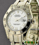 Masterpiece Lady's in White Gold with 12 Diamond Bezel on White Gold Pearlmaster Bracelet with White Roman Dial