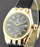 Vintage in Yellow Gold on Black Calfskin Leather Strap with Black Dial