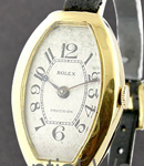 Vintage Precision Tonneau in Yellow Gold on Black Strap with Silver Dial