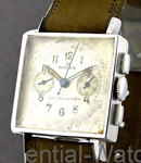 Vintage Square Chronograph in Stainless Steel on Brown Strap with Silver Dial