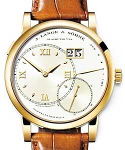 Grande Lange 1 in Yellow Gold On Brown Alligator Leather Strap with Silver Dial