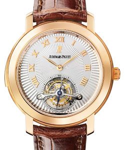 Jules Audemars Tourbillon Repeater in Rose Gold on Brown Crocodile Leather Strap with Silver Guilloche Dial