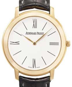 Jules Audemars Ultra Thin in Rose Gold on Black Leather Leather Strap with White Dial